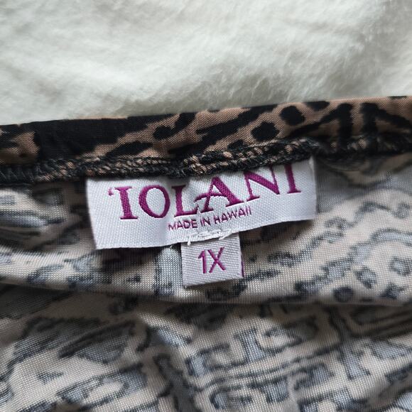 Vintage Iolani Tribal Pint Sleeveless Maxi Hawaiian Dress Size 1X Brown Jersey - Picture 7 of 10